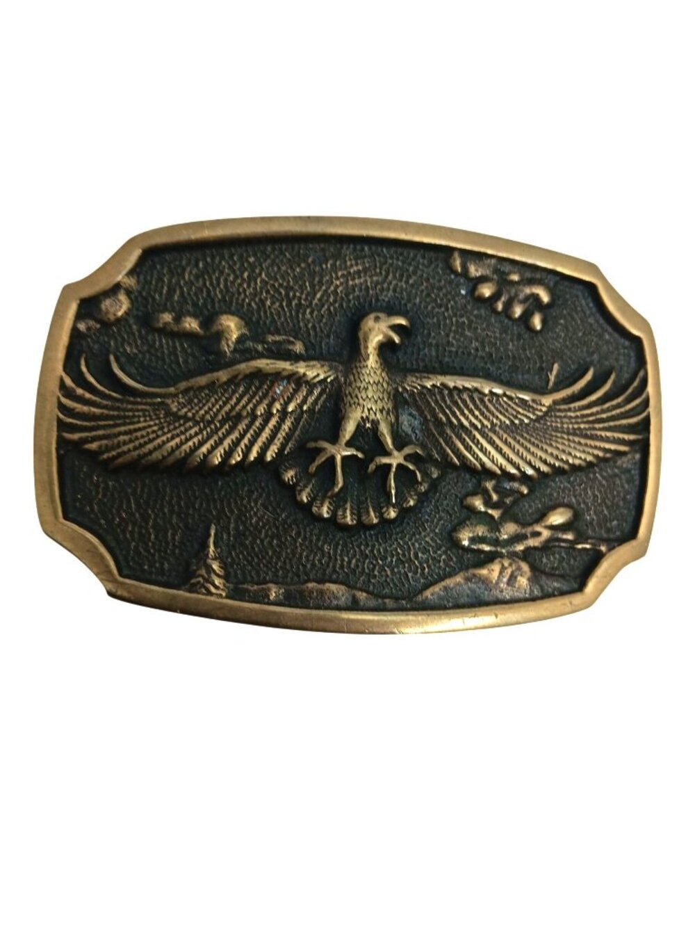 Vintage 1978 Eagle Design Solid Brass Belt Buckle Made In USA